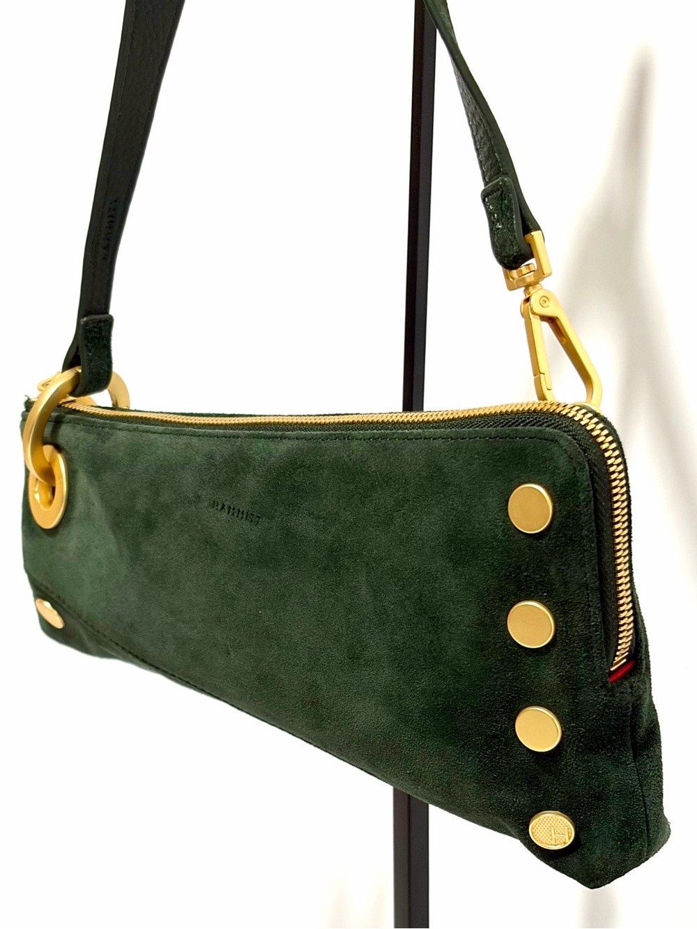 Hammitt Nash Pochette In Green Room Suede With Brushed Gold Hardware Rare